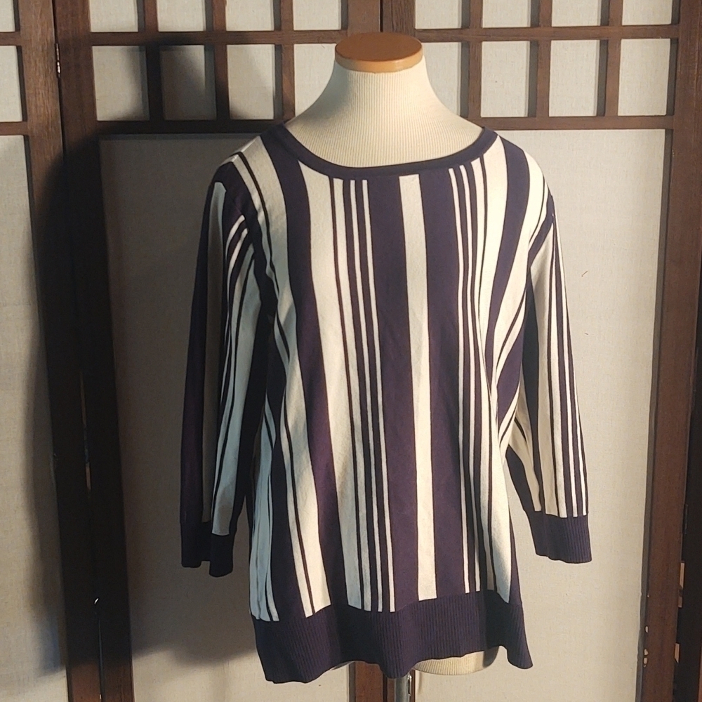 NY&C 7th Avenue Design Studio Uneven Navy and White Striped Sweater Sz XL NWT